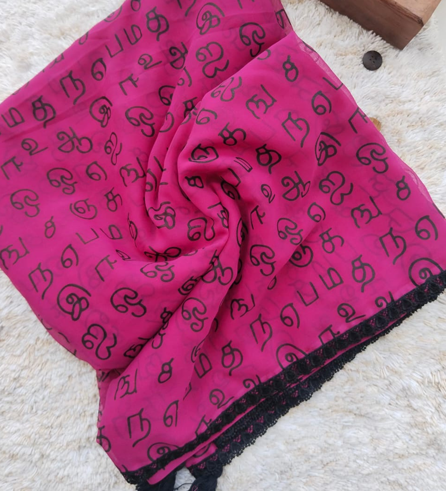 Georgette Saree with tamil print - Pink
